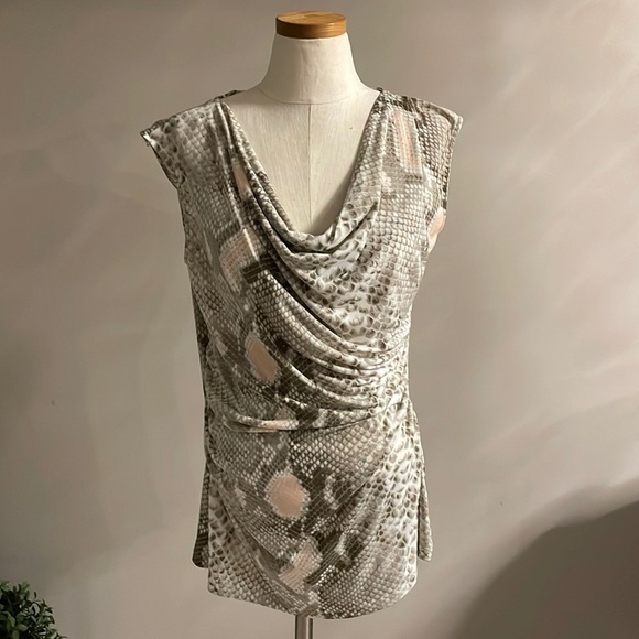 Kenneth Cole NY women’s snakeskin python jersey rushed top sleeveless neutral M - Picture 2 of 14